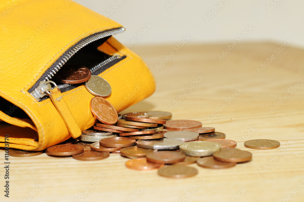 coins falling out of purse