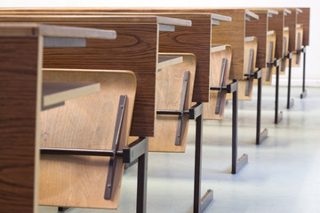 empty desks in the school classroom