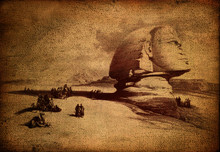Egyptian Sphinx Paint On Vintage Paper