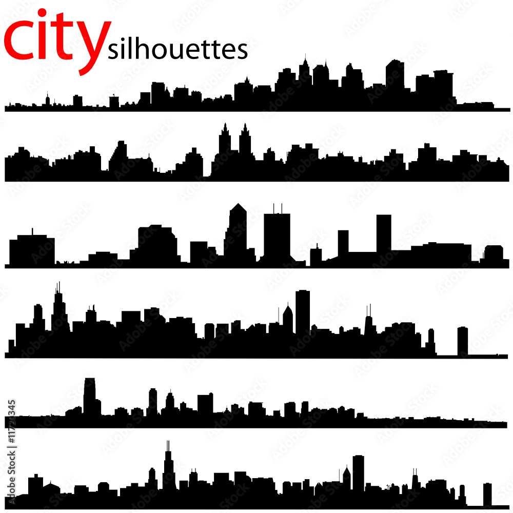 city silhouettes great set vector - obrazy, fototapety, plakaty 