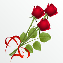 Three Red Roses On A White Background