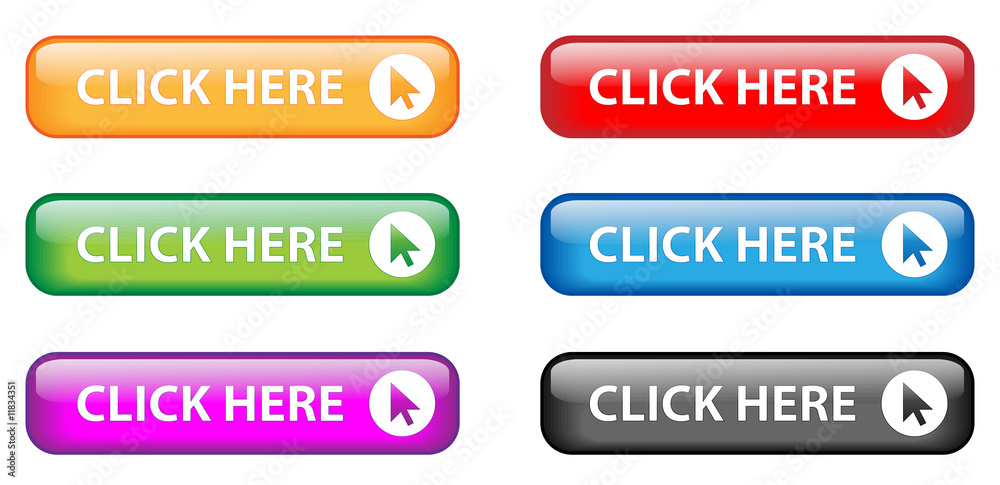 "Click Here" button poster (various colours) - obrazy, fototapety, plakaty 