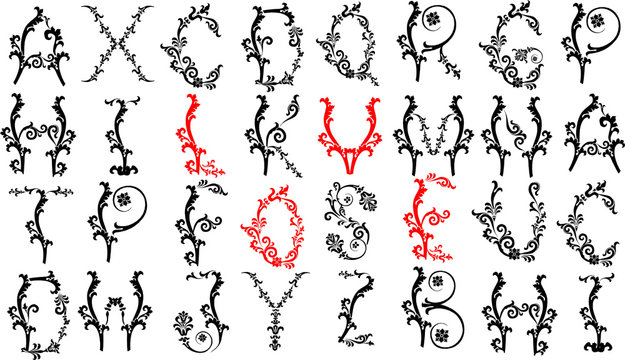 love word in curled letters
