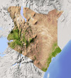 Kenya, shaded relief map, colored for vegetation