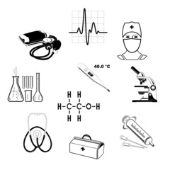 Sticker - Vector medical icons. Black and white. Simply change.