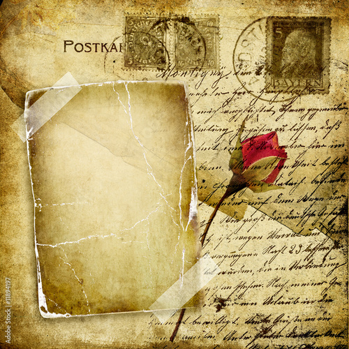 Foto-Duschvorhang nach Maß - vintage love letter with dry rose (von Freesurf)