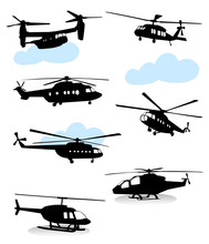 Collection Of Silhouettes Of Various Helicopter