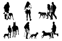 Figures With Dogs, Vector Illustration
