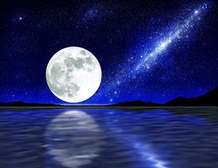 Wall Mural - moon over water