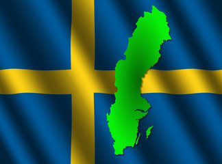 Wall Mural - Sweden map on rippled flag