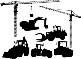 Wall Mural - set of building machine silhouettes