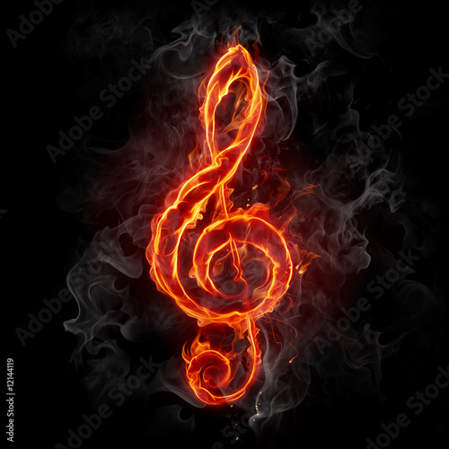 Obraz w ramie Fire treble clef