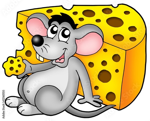 Foto-Vinylboden - Cute mouse eating cheese (von Klara Viskova)
