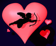 3d representation of cupid with red hearts