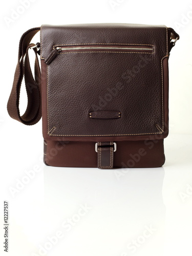 The brown leather man's bag on white background Poster