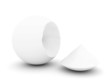 The broken white sphere on a white background
