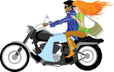 Wall Mural - Stylish couple on motorcycle