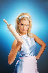 Wall Mural - Angry housewife with rolling pin