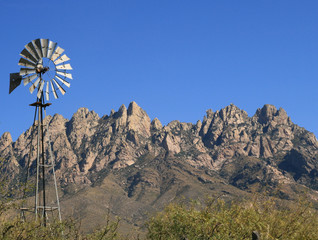 Windmill with Mountain Range wide angle view