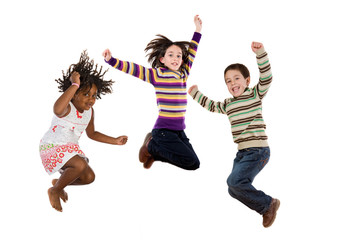 Sticker - Three happy children jumping at once