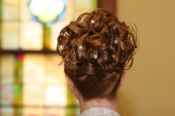 Canvas Print - brown hair up do curly woman