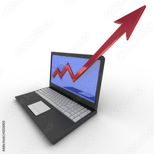 Laptop. concept of financial growth. 3D image.