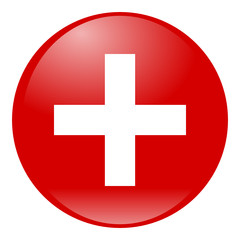Poster - white cross on red aqua button isolated