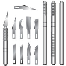 Vector Set Of Hobby Knife Handles And Blades