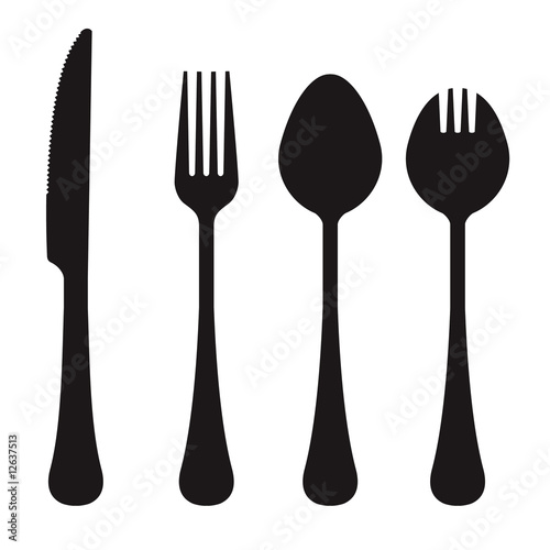 Fotografie, Obraz Vector silhouette of knife, fork, spoon, and spork
