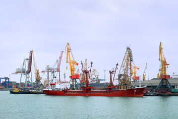 Naklejka na meble View on trading port with the ships