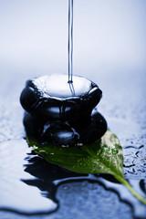 water splashing over zen stone on leaf