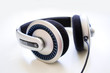 Big headphones isolated on the white background, close-up