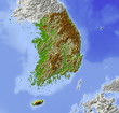 South Korea, shaded relief map