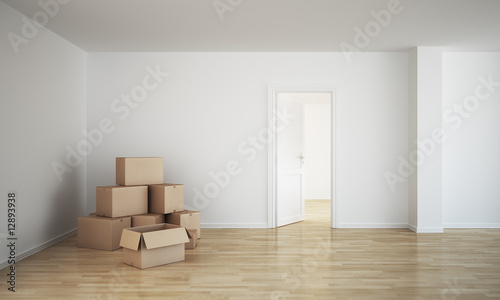 Empty room with cardboard b...