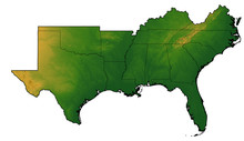 Terrain Map Of The Southern United States