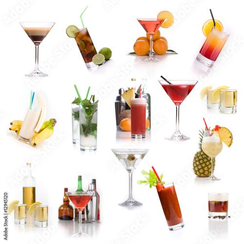 Fotografie, Obraz Cocktailkarte - viele verschiedene klassische Cocktails