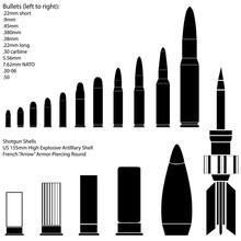 Bullets, Shells And Cartridges In Detailed Vector Silhouette