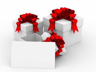 White gift box with a card. 3D image