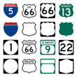 Interstate and US Route signs including famous Route 66
