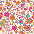 Colorful seamless pattern - birds in flowers