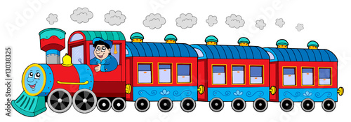 Naklejka na meble Steam locomotive with engine driver and wagons