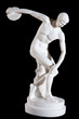 white marble statue of naked discus thrower isolated on black