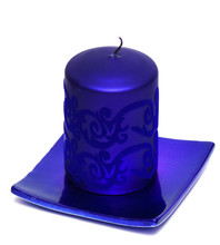 Blue Burning Candle On White Background