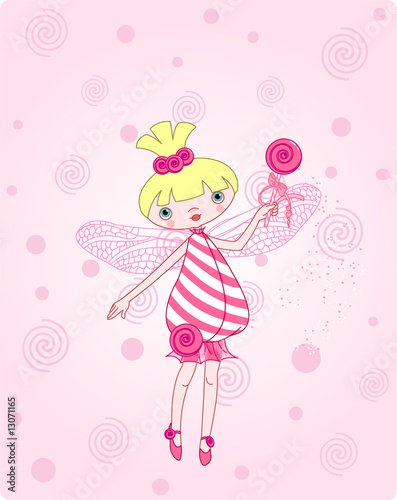 Foto-Banner aus PVC - Cute candy fairy flying on pink background (von Anna Velichkovsky)