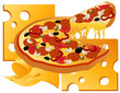 Pizza on cheese background