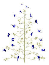 Spring Tree Decorated With Blue Birds