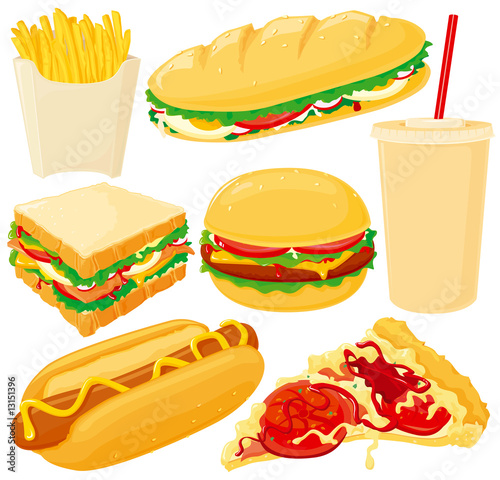 Obraz w ramie Fast food set