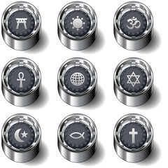 Religious symbol icon set on modern vector button