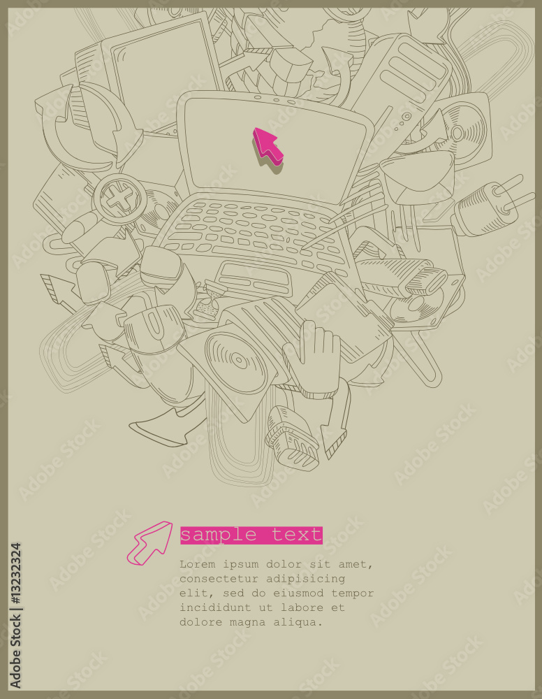 line drawing computer theme -vector Stock Vector | Adobe Stock
