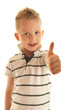 Portrait of happy child showing a thumbs up on white
